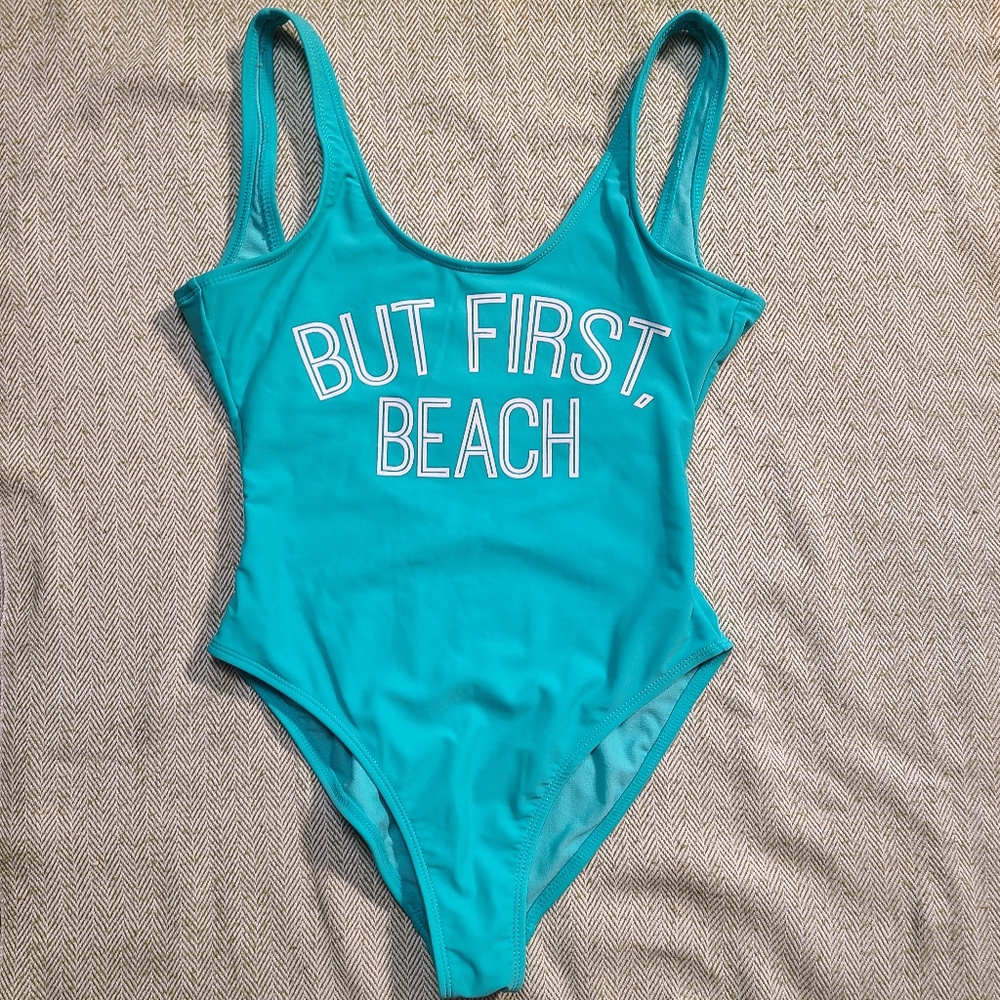 George Women's Summer Blue One Piece Open Back Swimsuit size XS